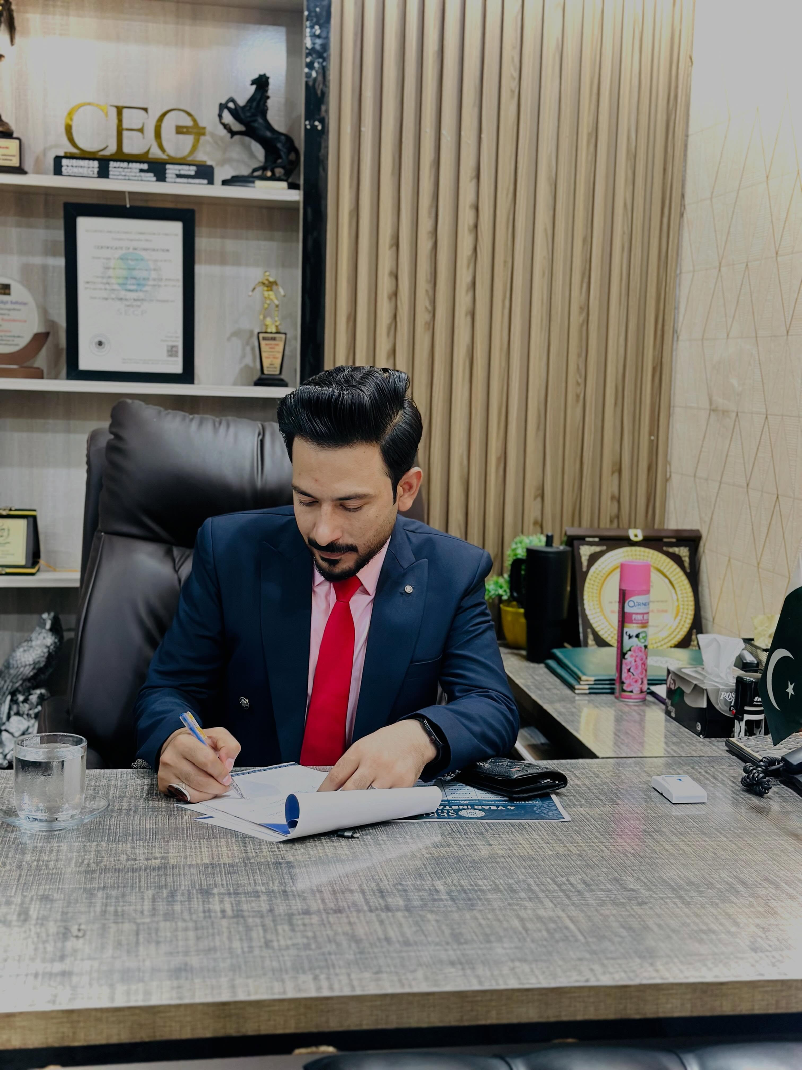Zafar Abbas Karbalai at work in his office